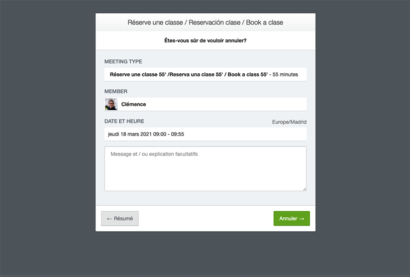It's possible to add a comment before you confirm the cancelation