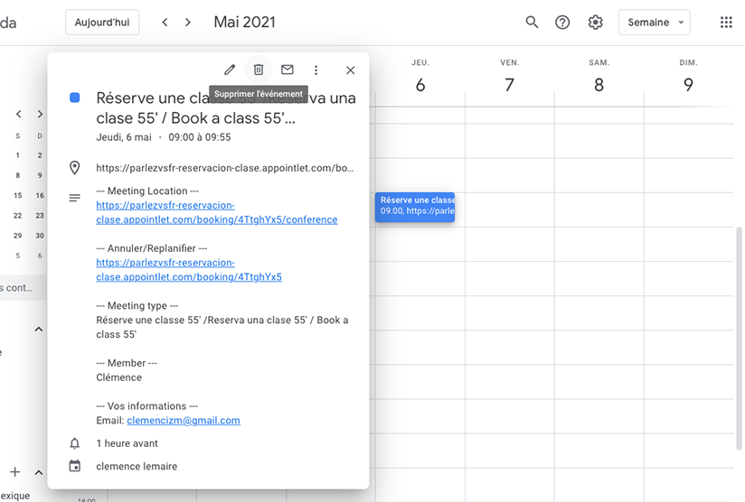 In Google agenda see the details of the event in order to delete it